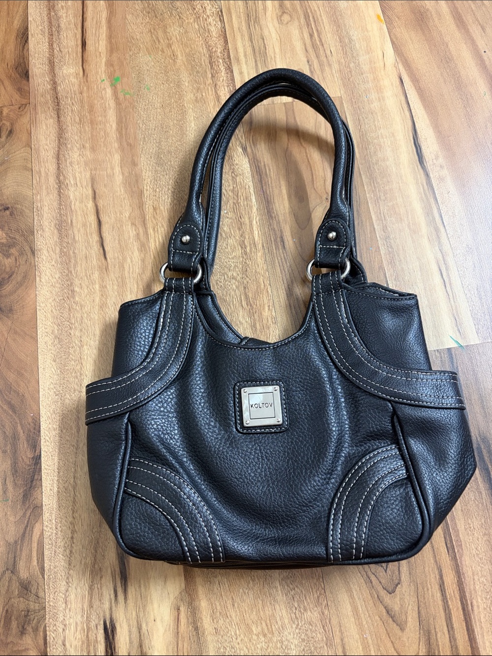 Koltov Black Pebbled Leather Shoulder Bag